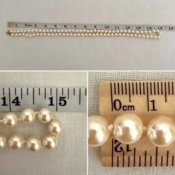 Vintage 1980s Hand Knotted Faux Pearl Necklace Set 14K GF Clasp 30in - Picture 5 of 16